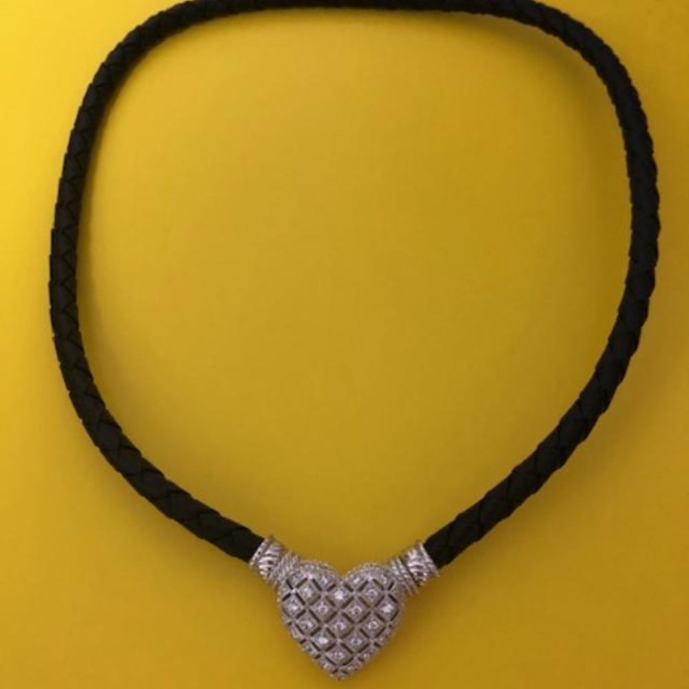 Judith Ripka Sterling Silver & Leather Necklace